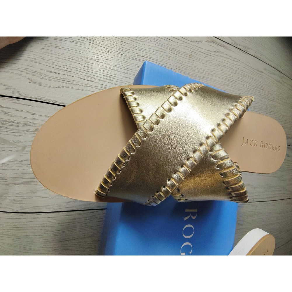 Jack Rogers Sloane X Band Boating Sandals Platinum Gold Metallic Leather 9.5 - Picture 2 of 5